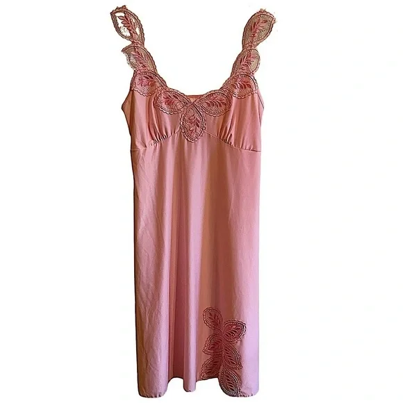 Barbie Pink Delicate Lace Trim Chemise Slip Nightgown Dress Small - Picture 1 of 8